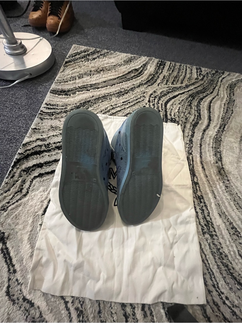 MCM Light Blue High-Top Logo Sneakers with Black Laces - Picture 5 of 5